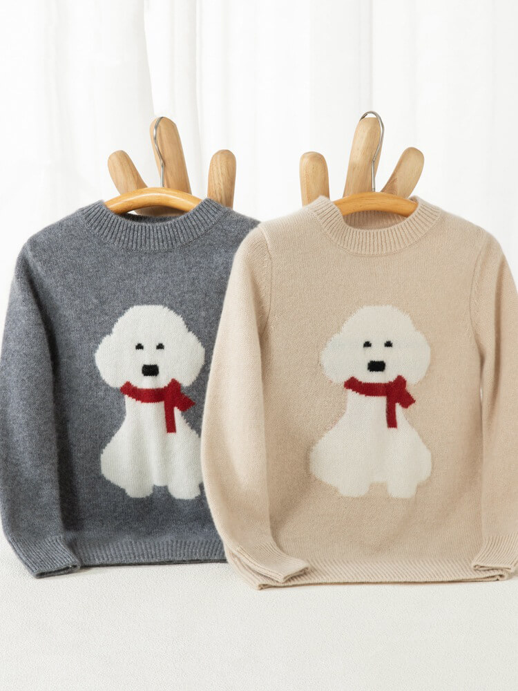 (image for) Kids Soft Puppy Intarsia Thick Cashmere Crew Neck Sweater